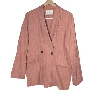 Women's Linen Double Breasted Blazer One Size Pink Pockets Lagenlook Minimalist